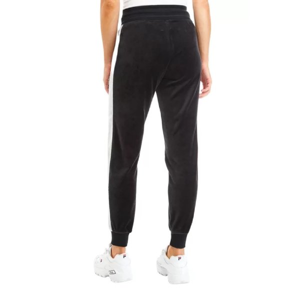 X Small BLACK Tommy Hilfiger Sport Women Athleisure Velour Jogger w/ Logo Taping - Picture 5 of 8
